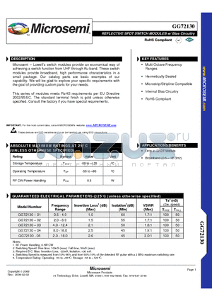 GG72130-05 datasheet - REFLECTIVE SPDT SWITCH MODULES w/ Bias Circuitry