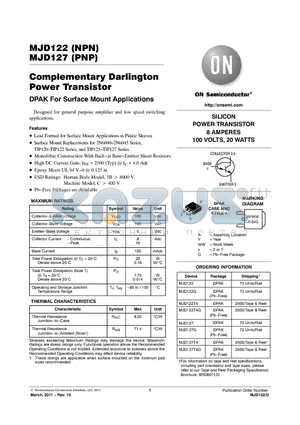 MJD127T4G datasheet - Complementary Darlington Power Transistor