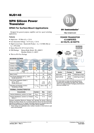 MJD148T4 datasheet - NPN Silicon Power Transistor