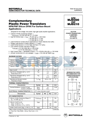 MJD200 datasheet - Complementary Plastic Power Transistors