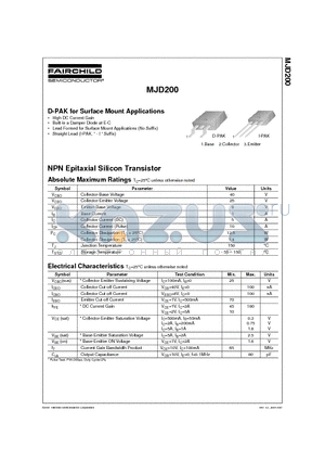 MJD200 datasheet - D-PAK for Surface Mount Applications