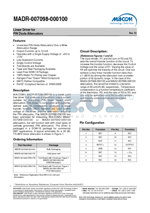 MAAV-007089-DR01TB datasheet - Linear Driver for PIN Diode Attenuators