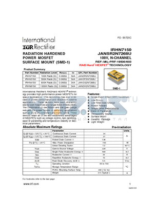 JANSF2N7268U datasheet - RADIATION HARDENED POWER MOSFET SURFACE MOUNT (SMD-1)