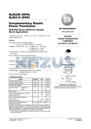 MJD200_11 datasheet - Complementary Plastic Power Transistors