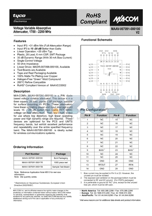 MAAV-007091-0001TR datasheet - Voltage Variable Attenuator 1700 - 2200 MHz
