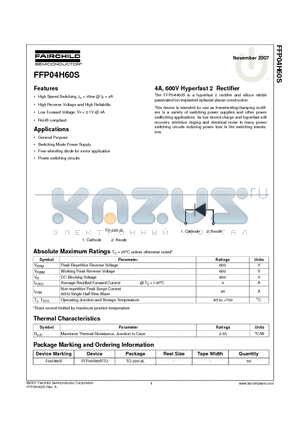 FFP04H60STU datasheet - 4A, 600V Hyperfast 2 Rectifier