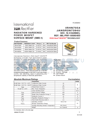 JANSH2N7394U datasheet - RADIATION HARDENED POWER MOSFET SURFACE MOUNT (SMD-1)