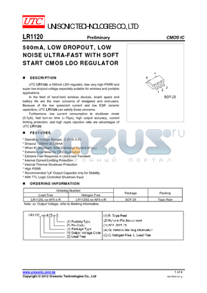 LR1120 datasheet - 500mA, LOW DROPOUT, LOW NOISE ULTRA-FAST WITH SOFT START CMOS LDO REGULATOR