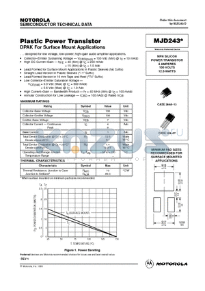 MJD243T4 datasheet - NPN SILICON POWER TRANSISTOR 4 AMPERES 100 VOLTS 12.5 WATTS