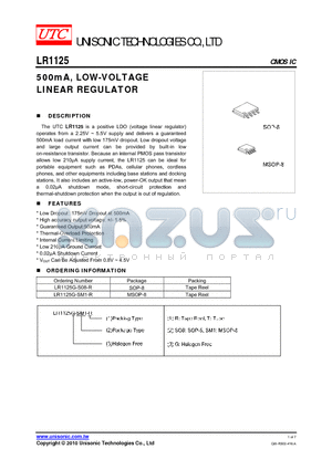 LR1125G-S08-R datasheet - 500mA, LOW-VOLTAGE LINEAR REGULATOR