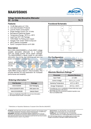 MAAVSS0005 datasheet - Voltage Variable Absorptive Attenuator DC - 2.0 GHz