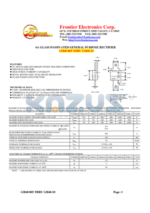 GH60-04 datasheet - 6A GLASS PASSIVATED GENERAL PURPOSE RECTIFIER