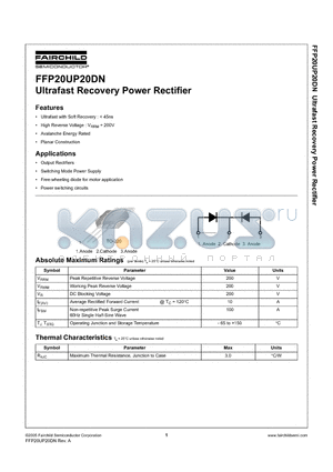 FFP20UP20DN datasheet - Ultrafast Recovery Power Rectifier