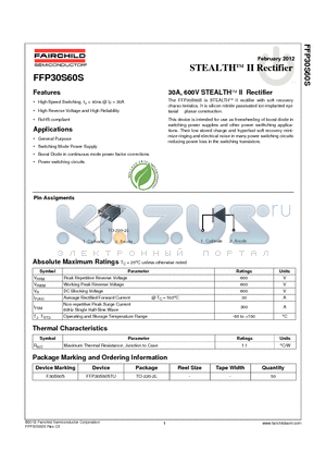 FFP30S60S_12 datasheet - 30A, 600V STEALTHTM II Rectifier