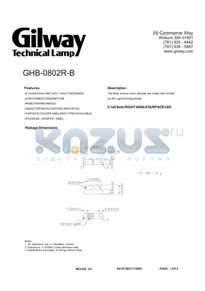 GHB-0802R-B datasheet - 2.1x0.6mm RIGHT ANGLE SURFACE LED