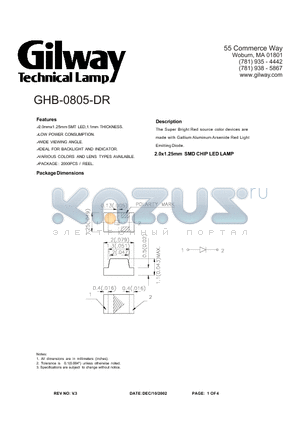 GHB-0805-DR datasheet - 2.0x1.25mm SMD CHIP LED LAMP