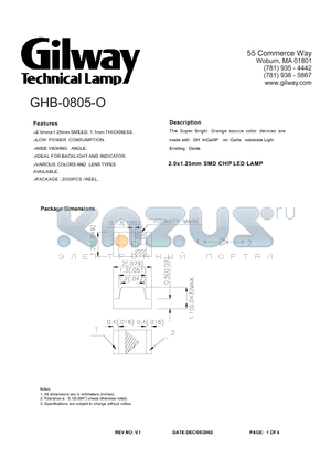 GHB-0805-O datasheet - 2.0x1.25mm SMD CHIP LED LAMP