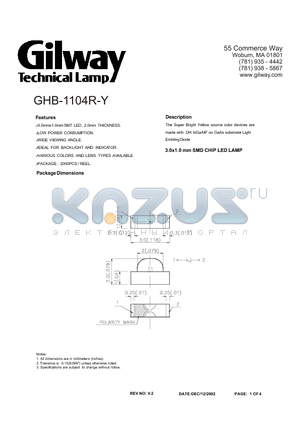 GHB-1104R-Y datasheet - 3.0x1.0 mm SMD CHIP LED LAMP