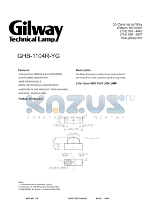 GHB-1104R-YG datasheet - 3.0x1.0mm SMD CHIP LED LAMP