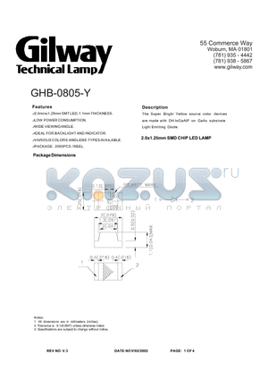GHB-0805-Y datasheet - 2.0x1.25mm SMD CHIP LED LAMP
