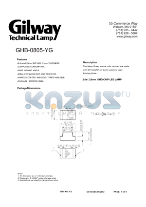 GHB-0805-YG datasheet - 2.0x1.25mm SMD CHIP LED LAMP