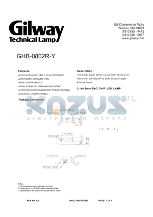 GHB-0802R-Y datasheet - 2.1x0.6mm SMD CHIP LED LAMP