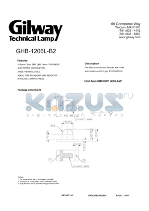 GHB-1206L-B2 datasheet - 3.2x1.6mm SMD CHIP LED LAMP