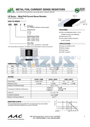 LR12R002JM datasheet - METAL FOIL CURRENT SENSE RESISTORS