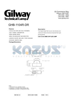 GHB-1104R-DR datasheet - 3.0x1.0 mm SMD CHIP LED LAMP