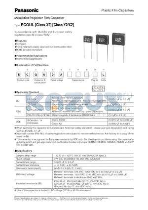 ECQU2A182ML datasheet - Plastic Film Capacitors