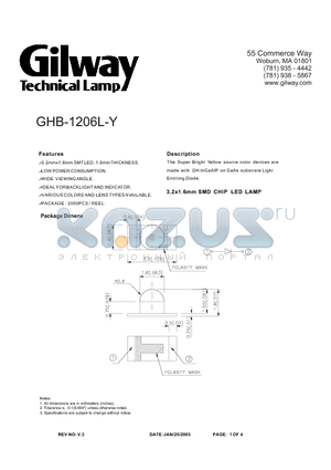 GHB-1206L-Y datasheet - 3.2x1.6mm SMD CHIP LED LAMP