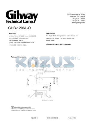 GHB-1206L-O datasheet - 3.2x1.6mm SMD CHIP LED LAMP