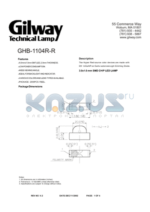 GHB-1104R-R datasheet - 3.0x1.0 mm SMD CHIP LED LAMP