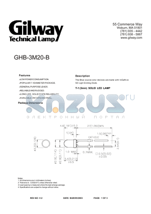 GHB-3M20-B datasheet - T-1 (3mm) SOLID LED LAMP