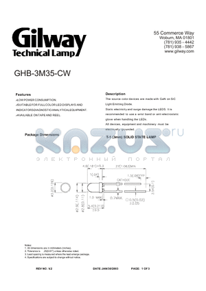 GHB-3M35-CW datasheet - T-1 (3mm) SOLID STATE LAMP
