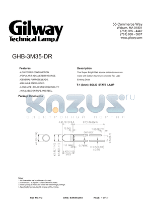 GHB-3M35-DR datasheet - T-1 (3mm) SOLID STATE LAMP