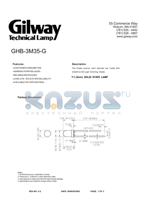 GHB-3M35-G datasheet - T-1 (3mm) SOLID STATE LAMP