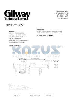 GHB-3M35-O datasheet - T-1 (3mm) SOLID LED LAMP