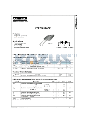 FFPF10U20DP datasheet - FAST RECOVERY POWER RECTIFIER