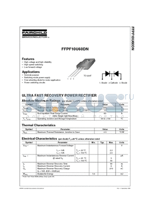 FFPF10U60DN datasheet - ULTRA FAST RECOVERY POWER RECTIFIER