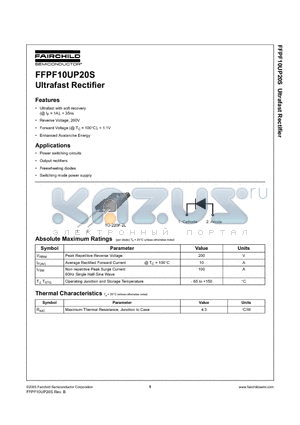 FFPF10UP20S datasheet - Ultrafast Rectifier