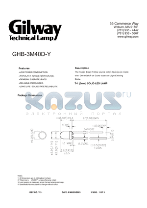 GHB-3M40D-Y datasheet - T-1 (3mm) SOLID LED LAMP