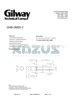 GHB-3M50-Y datasheet - T-1 (3mm) SOLID LED LAMP