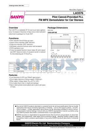 LA3376 datasheet - Pilot Cancel-Provided PLL FM MPX Demodulator for Car Stereos