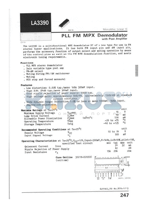 LA3390 datasheet - PLL FM MPX Demodulator with Post Amplifier