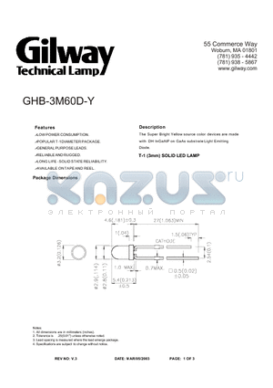 GHB-3M60D-Y datasheet - T-1 (3mm) SOLID LED LAMP