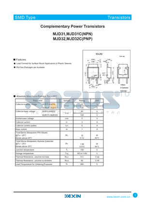 MJD32C datasheet - Complementary Power Transistors