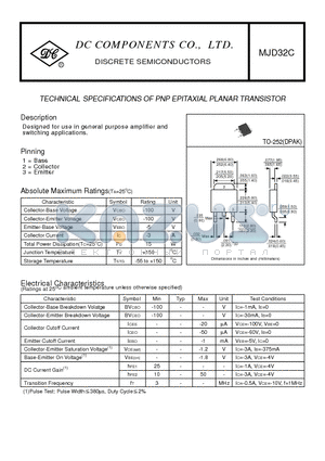 MJD32C datasheet - TECHNICAL SPECIFICATIONS OF PNP EPITAXIAL PLANAR TRANSISTOR