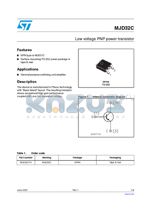 MJD32C datasheet - Low voltage PNP power transistor