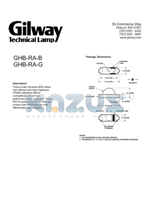 GHB-RA-G datasheet - These small chip-type LEDs utilize high efficient and high brightness InGaN material to deliver competitively priced high performance blue and green.